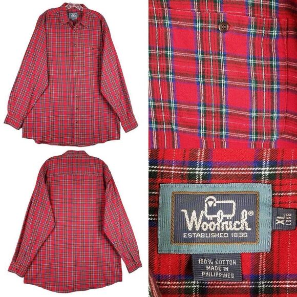 Woolrich Shirt Flannel Plaid Mens Size XLT Long Sleeve Button Down Red Cotton - Picture 1 of 9